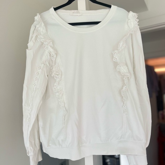 Anthropologie White Ruffle Sweatshirt - Picture 1 of 6